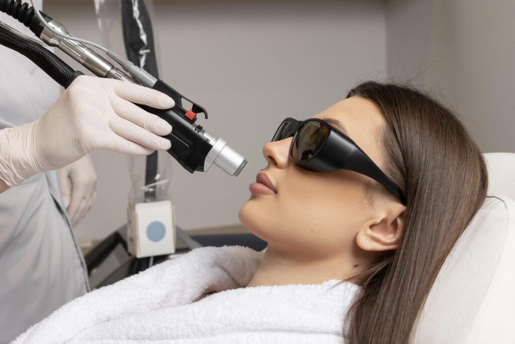 Woman receives laser hair removal on upper lip in Nashville, TN